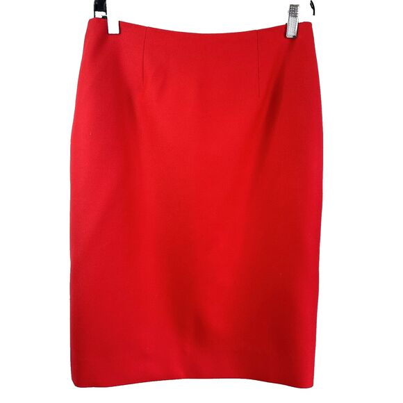Eccoci Women's Scarlet Red Wool Knee Length Lined Pencil Skirt Sz 4 - Picture 1 of 15